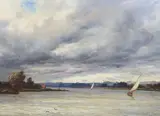 A Summer Storm, Bourne End, On The Thames by Alfred Fontville de Breanski, oil on canvas, sold Dec 2023