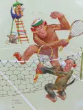 Tennis playerswatercolour and by Lawson Wood, Wood, sold Dec 2023