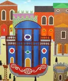 Guardsman within a fantasy city by Philip Castle, acrylic on canvas, sold Dec 2023