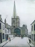 Burford Churchcolour photolithographsigned in by L. S. Lowry, pencil, sold Dec 2023