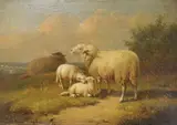 Grazing sheep by J.B. van Diegh, oil on panel, sold Dec 2023