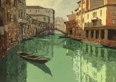 Venetian canal with gondolas by Giuseppe Marino, oil on canvas, sold Dec 2023