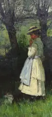 Girl wearing a bonnet by John Reid, oil on canvas, sold Dec 2023