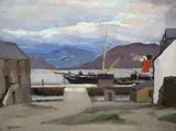 Steamship in harbour by Stephen Bone Neac, oil on board, sold Dec 2023