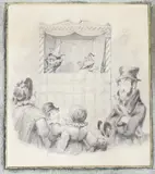 Punch & Judy Show by George Cruikshank, pencil, sold Dec 2023