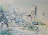 Coastal landscape and one by Jaume Roca i Delpech, ink and watercolours, offered Dec 2023