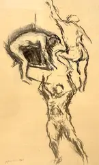 Figure studies by Patrick Procktor, 1961, charcoal, sold Dec 2023