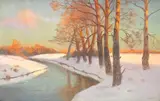 Winter riverscape by Daniel Sherrin, oil on canvas, sold Dec 2023