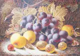 Still life with grapes, apples and gooseberries by Oliver Clare, oil on canvas, sold Dec 2023