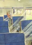 Intercity Kiss by Peter Messer, oil, sold Dec 2023