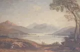 Mountainous lakeside landscape by John Varley, watercolour, sold Dec 2023