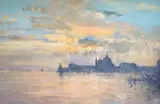 ‘’Evening sky by Ian Houston, gouache, sold Dec 2023