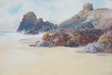 Coastal landscape with seagulls by William Casley, watercolour, offered Dec 2023