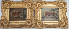 Associated pair of equestrian scenes by Henry S. Cottrell, oil, sold Nov 2023