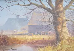 Essex Farm by Christopher Osborne, oil on board, sold Nov 2023