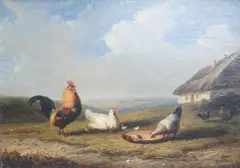 Farmyard scene with poultry by Frans van Severdonck, oil on board, sold Nov 2023