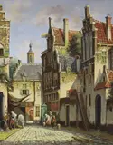 Dutch street scene by Pieter Cornelis Steenhouwer, oil on panel, sold Nov 2023