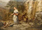 Feeding chickens by Edward John Cobbett, oil on card, sold Nov 2023