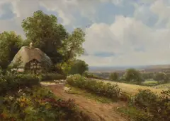 A Surrey cottage by Henry Maidment, oil on canvas, sold Nov 2023