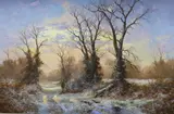 Winter bonfire by Noel Ripley, oil on board, sold Nov 2023