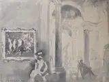 Interior of the National Gallery, London 1950 by Marian Kratochwil, watercolour, sold Nov 2023