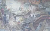 The Workshop by Arthur Miles, 1969, watercolour, offered Nov 2023