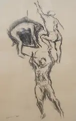 Figure studies by Patrick Procktor, 1961, charcoal, offered Nov 2023