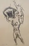 Figure studies by Patrick Procktor, 1961, charcoal, offered Nov 2023