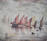Sailing boats by L. S. Lowry, pencil, sold Nov 2023