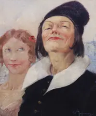 Smirking figures by Gaston Hoffmann, oil on canvas, sold Nov 2023