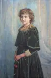 Portrait of a girl holding a rose by William E. Evans, 1889, oil on board, sold Nov 2023