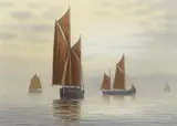Boats on a calm sea by Terry Bailey, watercolour, sold Nov 2023
