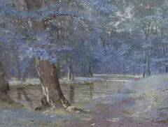 Dusk lit stream by Lexden L. Pocock, watercolour, sold Nov 2023