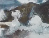 Sky meets mountain by Judy Hamilton, oil on canvas, sold Nov 2023