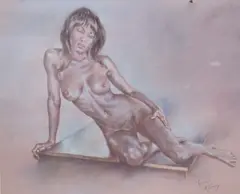 Heightened chalk by Franco Matania, watercolor, sold Nov 2023