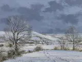 Towards the Downs in December by Paul Evans, gouache, sold Nov 2023