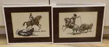 Matadors and bulls by John Fulton Short, ink and watercolours, offered Nov 2023