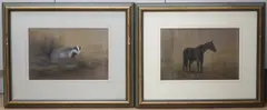 Studies of a badger and a horse by John Naylor, drawing, sold Nov 2023