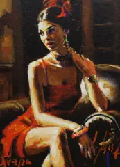 Linda in red by Fabian Perez, giclee, sold Nov 2023