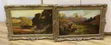 Autumn landscapes with shepherd and sheep by F. E. Woodbarns, 1908, oil, sold Nov 2023