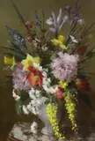 Still life of summer flowers in a vase by Vernon Ward, oil on canvas, sold Nov 2023