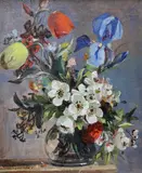 Still life of flowers in a vase by Stuart Somerville, oil on board, sold Nov 2023