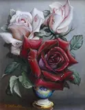 Still life of roses by Irene Klestova, oil on board, sold Nov 2023