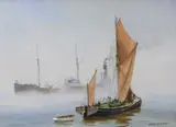 Boats at sea by George Shaw, oil on canvas, sold Nov 2023