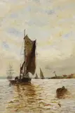 Shipping scene by George Stainton, oil on canvas, sold Nov 2023