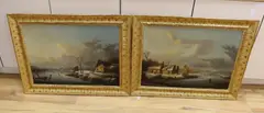 Winter lake scenes with figures by Albert Lenoir, oil, sold Nov 2023