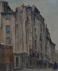 Rue by Edgar Rowley Smart, ink and watercolour, sold Nov 2023