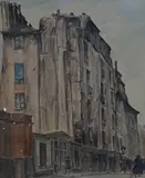 Rue by Edgar Rowley Smart, ink and watercolour, sold Nov 2023