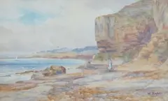 Coastal scene with figures by William R. Hoyles, watercolour, sold Nov 2023