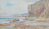 Coastal scene with figures by William R. Hoyles, watercolour, sold Nov 2023